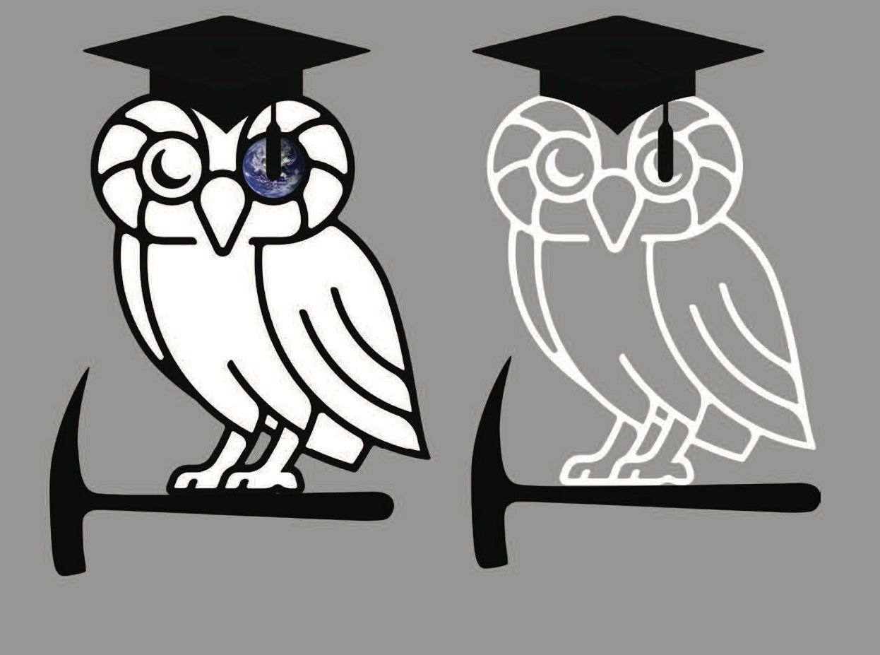 Owl on rock hammer with mortarboard_2
