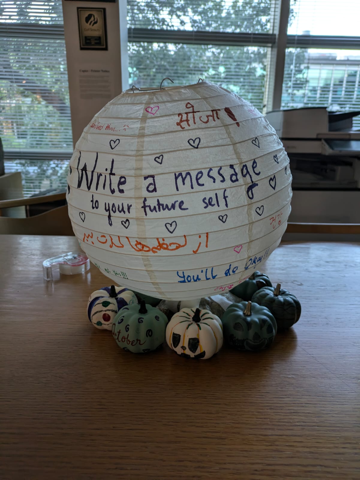 Photo of pumpkin painting lantern future message
