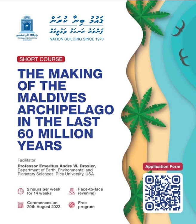 Course advertisement MNU The Making of the Maldives Archipelago in the last 60 million years