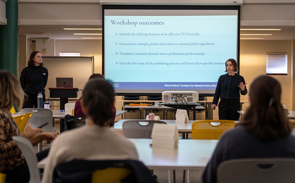 Morgan Underwood  and Silvia Cernea Clark at the Rice CTE workshop. Image Courtesy of Rice Center for Teaching Excellence