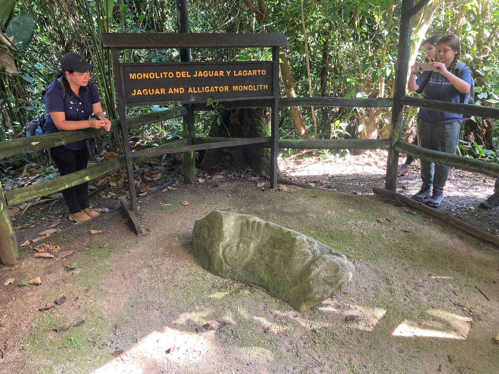 Monolithic carving of jaguar and alligator at Guayabo National Monument, Costa Rica