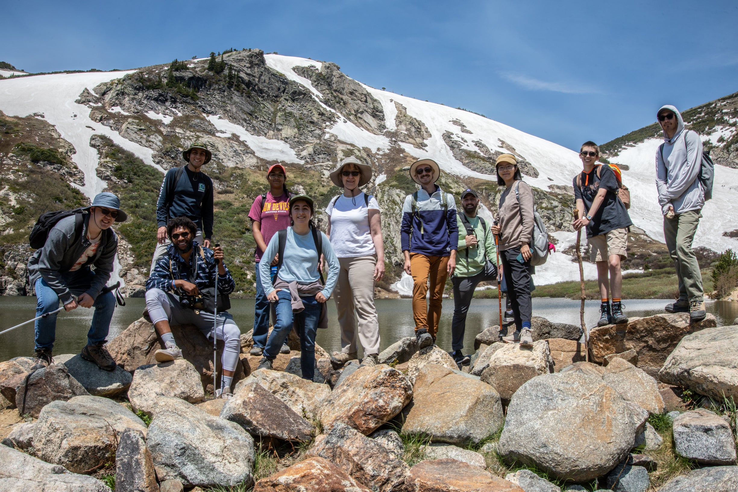 Image of REU students with Carrie Masiello during the field excursion to St. Mary's Glacier in 2022