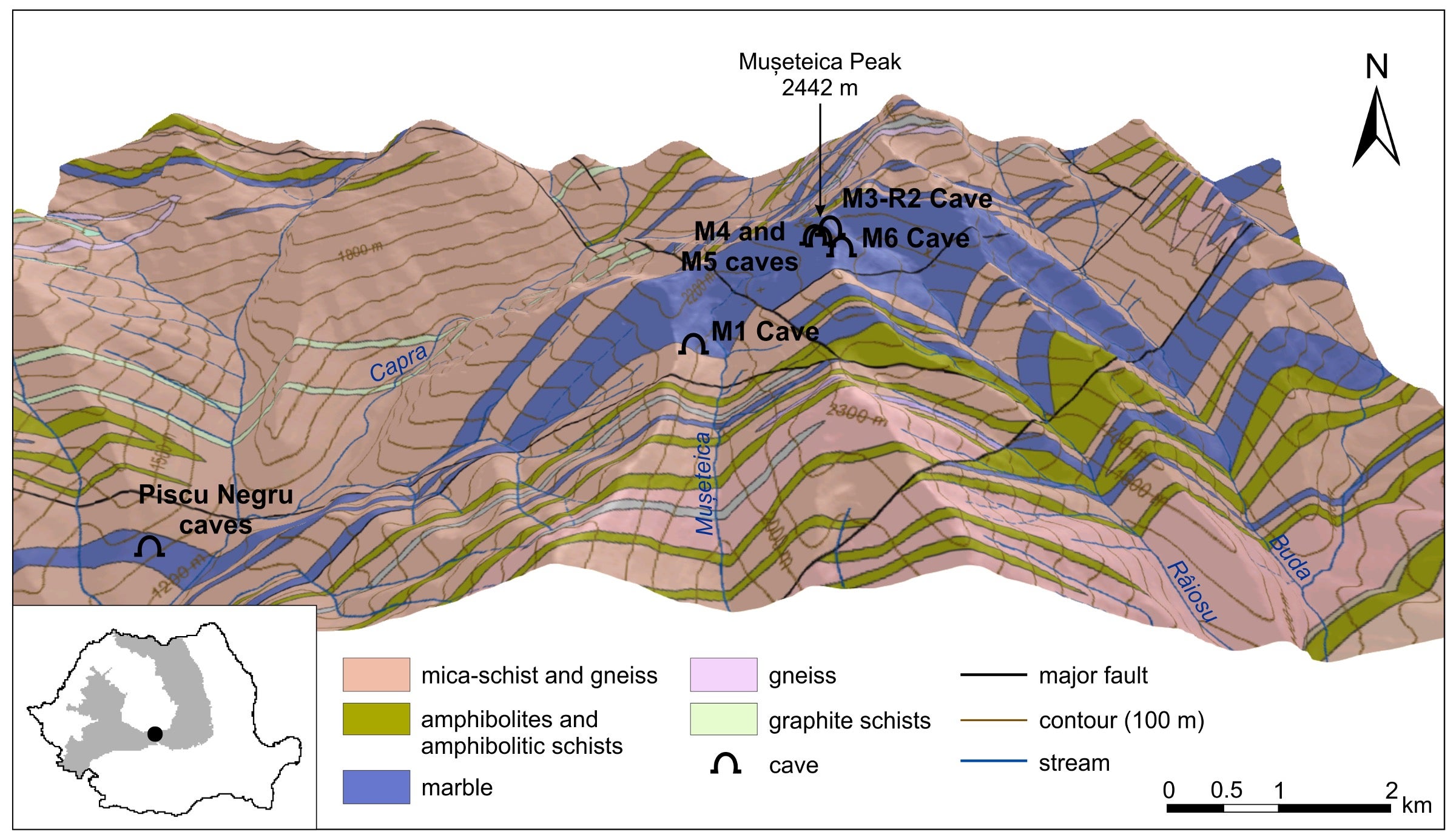 Diagram of the Faragas unit overlain with geological units and sample locations