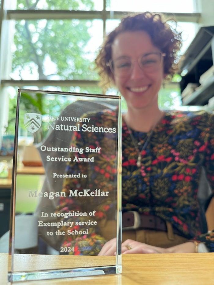 Meagan McKellar with 2024 Outstanding Staff Service award