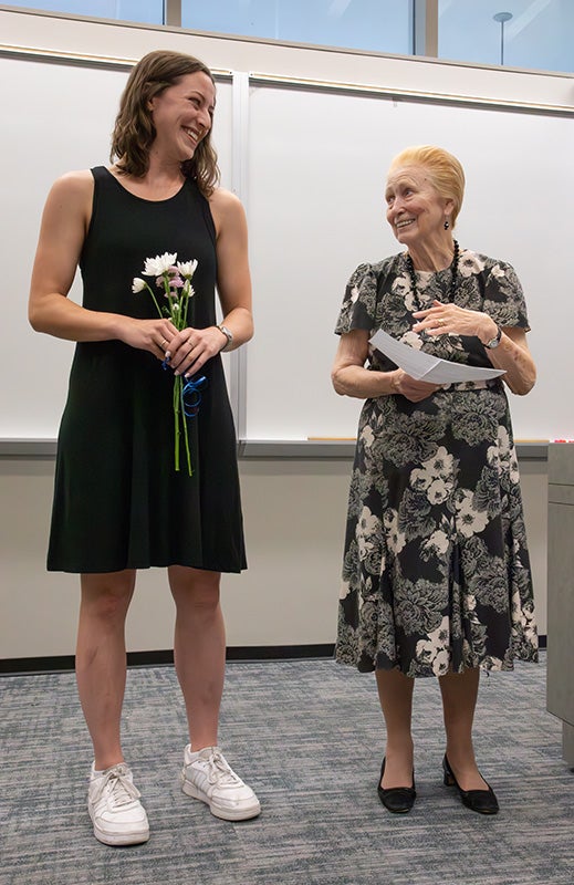 Ellie Moreland stands next to Martha Lou Broussard during the EEPS award ceremony