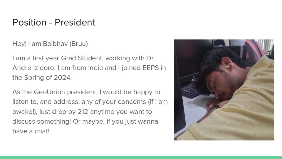 Geounion president with picture and description