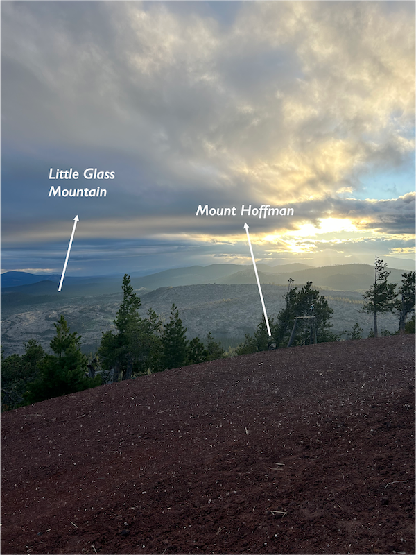 Figure 16: Summit of Little Mount Hoffman mainly composed of reddish scoria.