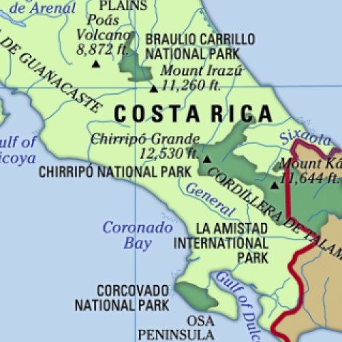 map of costa rica, encyclopedia britannica, 1998